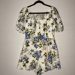 Calypso St. Barth Linen Blend White Blue Green Floral Romper Size 10 NWT Coastal